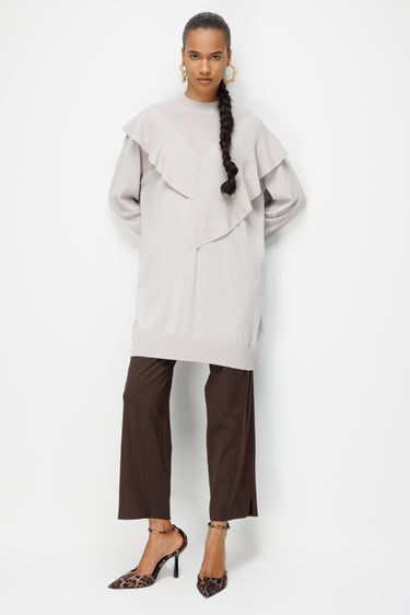 Ghisa Asimetrik Fırfır Detaylı Triko Tunik