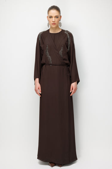 Ghisa Boncuk İşlemeli Abaya Takım