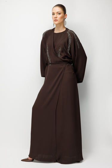 Ghisa Boncuk İşlemeli Abaya Takım