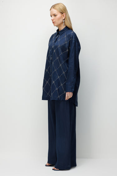 Ghisa Taş Detaylı Keten Takım