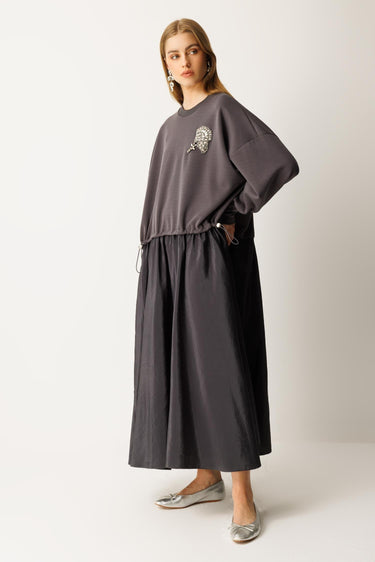 Ghisa Paraşüt Kumaş Mixli Elbise