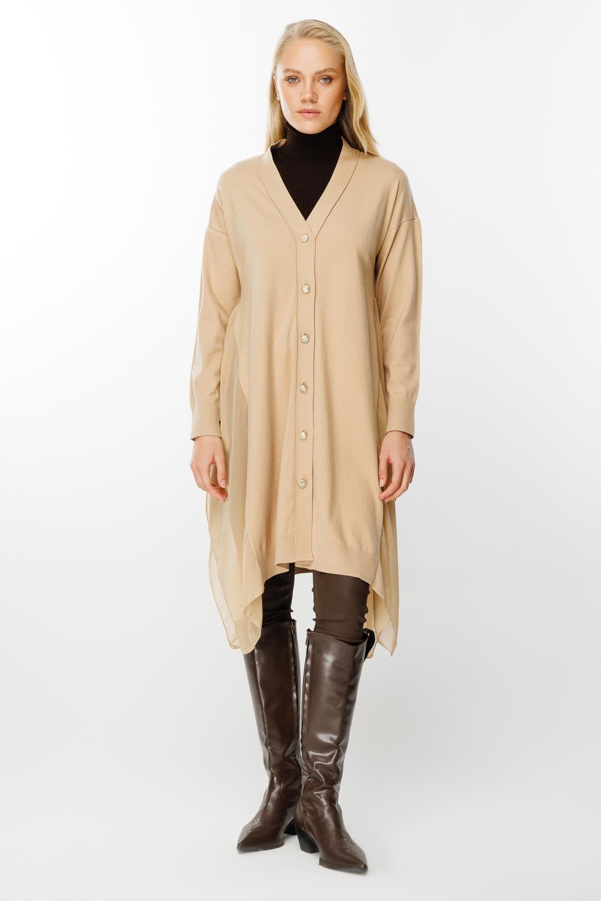 Ghisa Şifon Detaylı Triko Hırka