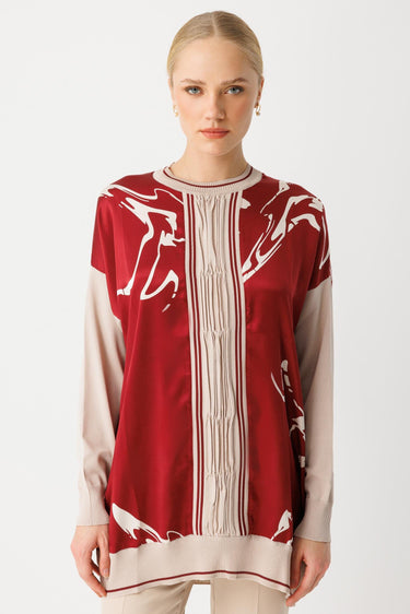 Ghisa Triko Kumaş Mixli Saten Tunik