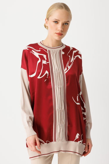 Ghisa Triko Kumaş Mixli Saten Tunik